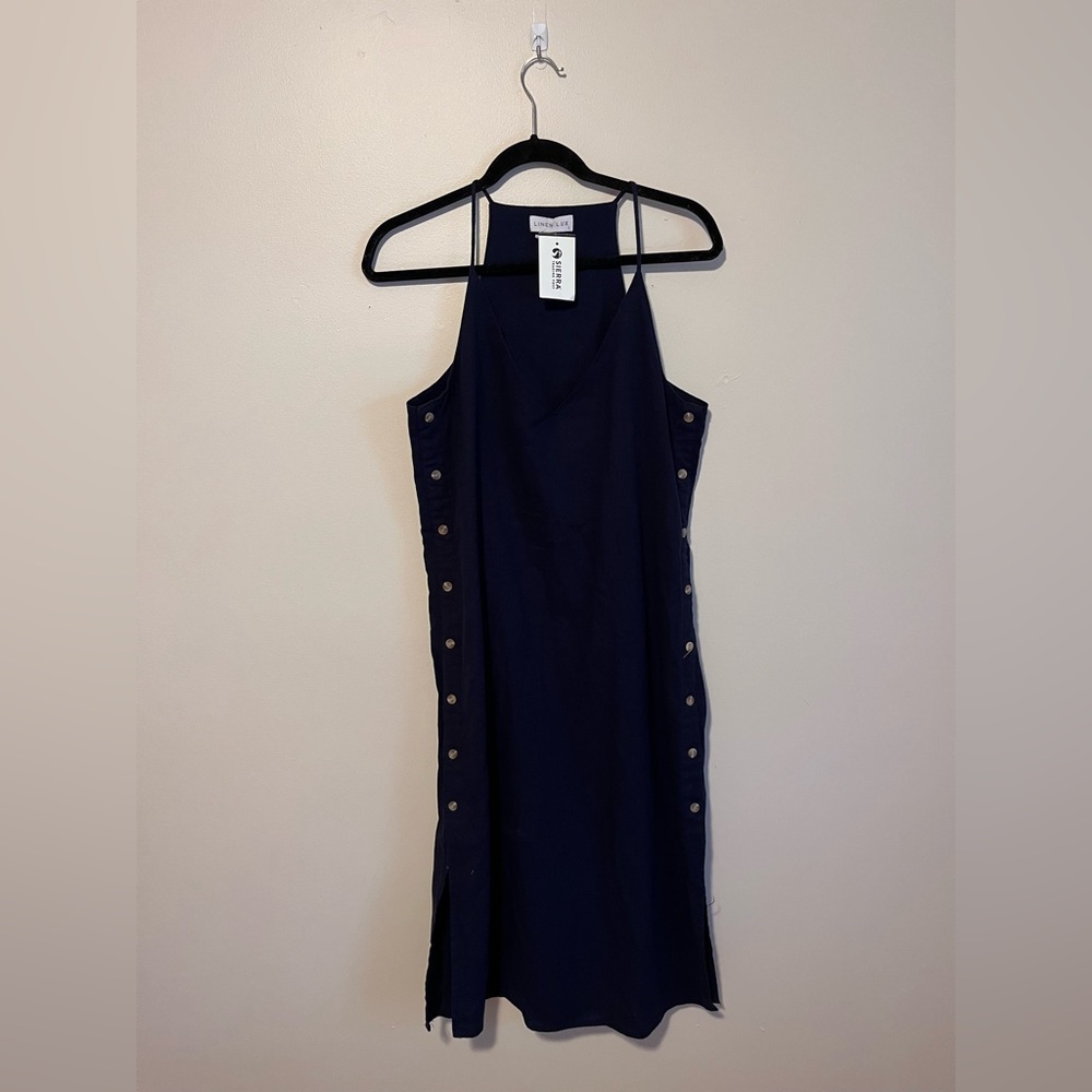 NWT Linen Lux Navy Midi Dress w/ Buttons